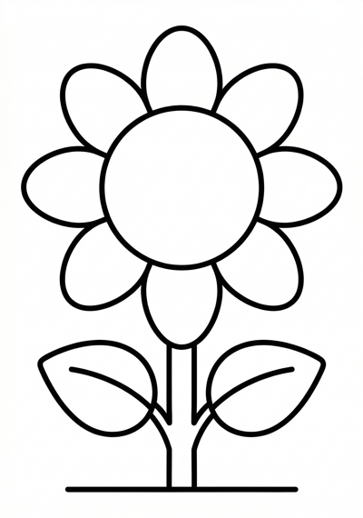 Simple sunflower flower coloring page for toddlers age 3-5, easy to color