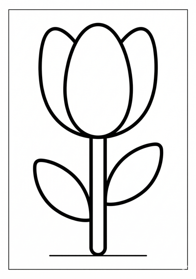 Rounded tulip flower coloring page for kids age 3-5, large shapes