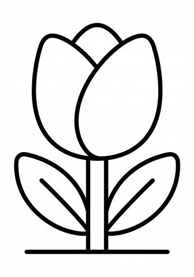 Simple tulip flower coloring page for kids age 3-5, simple outlines