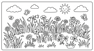 Wildflowers in grass flower coloring page for kids age 6-8