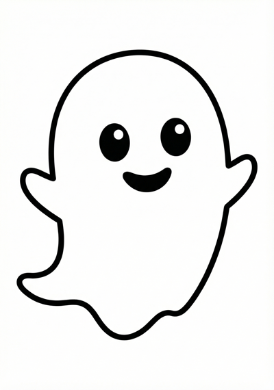 Friendly ghost Halloween coloring page for toddlers age 3-5