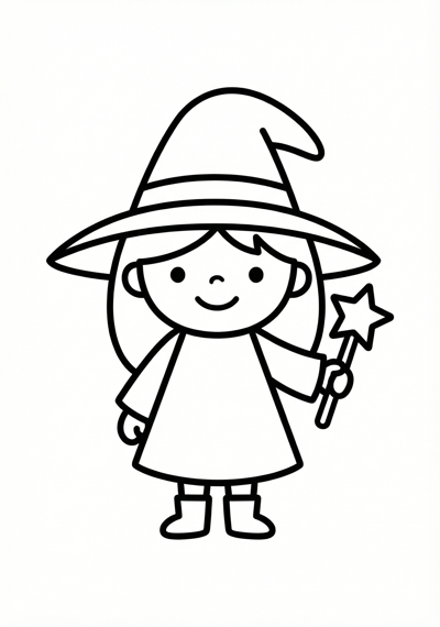 Friendly witch Halloween coloring page for kids age 3-5