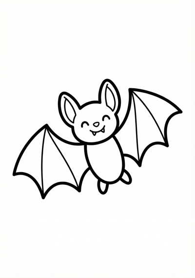 Happy bat Halloween coloring page for kids age 3-5