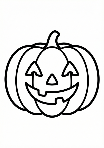 Friendly jack-o'-lantern pumpkin Halloween coloring page for kids age 3-5