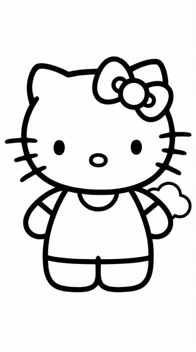 Hello Kitty with cloud coloring page for kids age 3-5