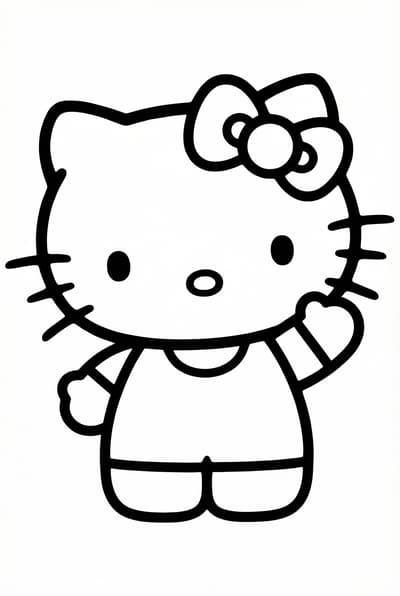 Happy Hello Kitty coloring page for kids age 3-5, large shapes