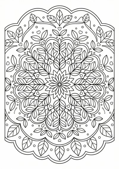 Mandala kaleido leaf ring coloring page for kids age 6-8