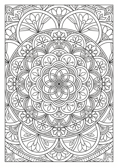 Mandala layered arc flower grid coloring page for kids age 9-10