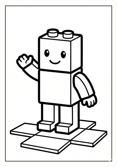 Block-style character waving Minecraft coloring page for kids age 3-5