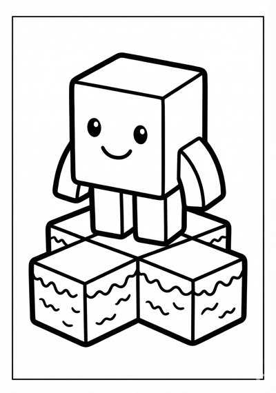 Block-style character with dirt blocks Minecraft coloring page for kids age 3-5