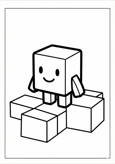 Friendly block character Minecraft coloring page for toddlers age 3-5