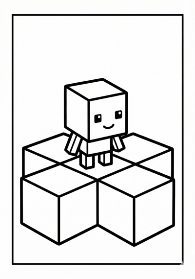 Simple block ground scene Minecraft coloring page for kids age 3-5