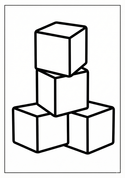 Simple block stack Minecraft coloring page for toddlers age 3-5