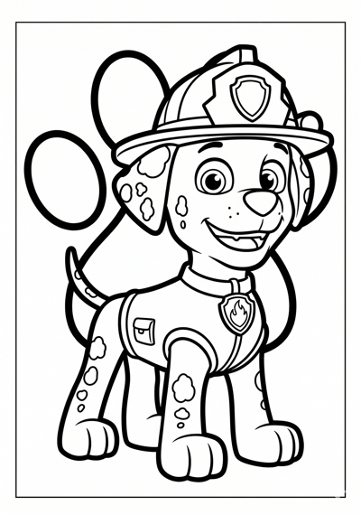 Simple Paw Patrol Marshall standing and smiling coloring page for toddlers age 3-5, large open areas