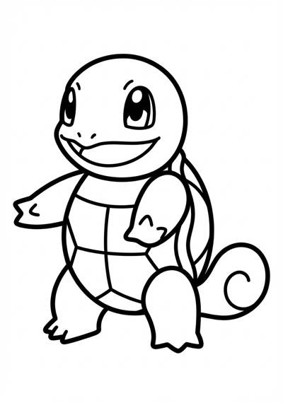 Squirtle smiling Pokemon coloring page for toddlers age 3-5