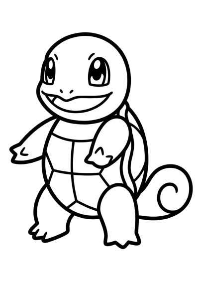 Simple Squirtle standing and smiling Pokemon coloring page for kids age 3-5