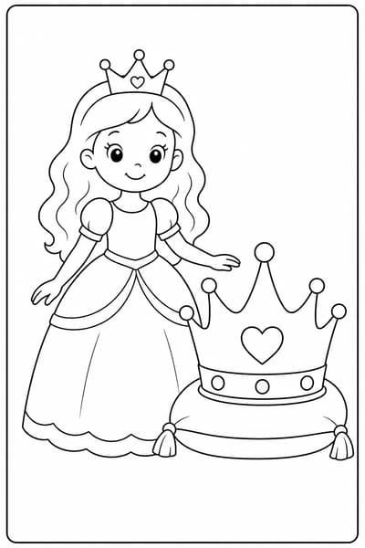 Princess and Crown printable princess coloring page for kids ages 3-5
