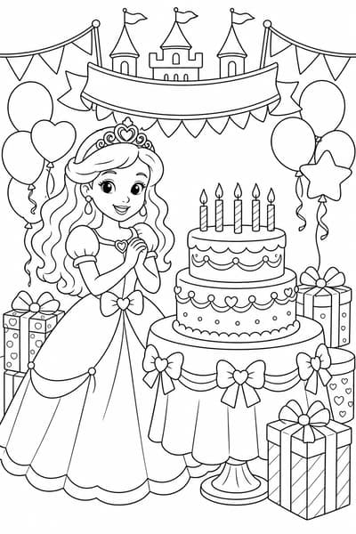 Princess Birthday printable princess coloring page for kids ages 6-8
