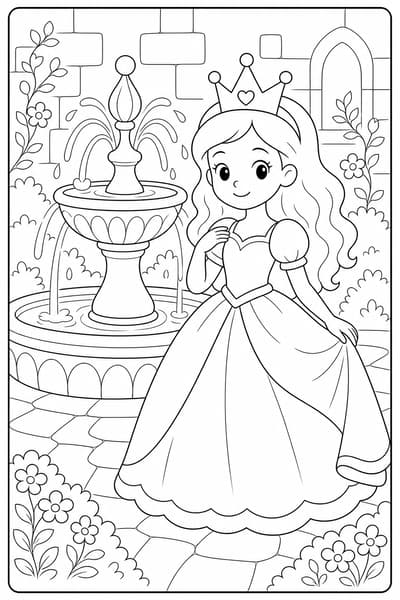 Princess by Fountain printable princess coloring page for kids ages 6-8