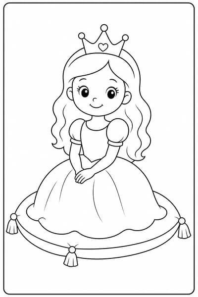 Princess Sitting Simple printable princess coloring page for kids ages 3-5