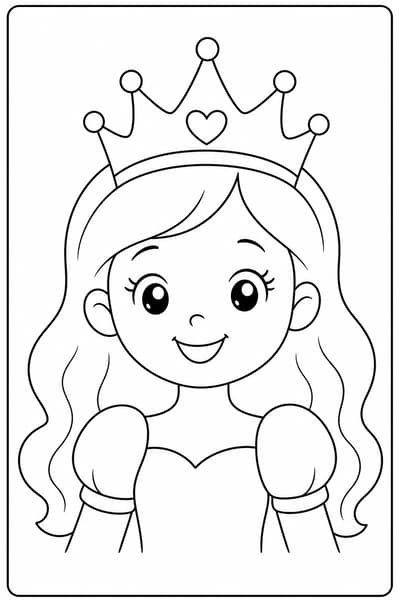 Princess Smiling Portrait printable princess coloring page for kids ages 3-5