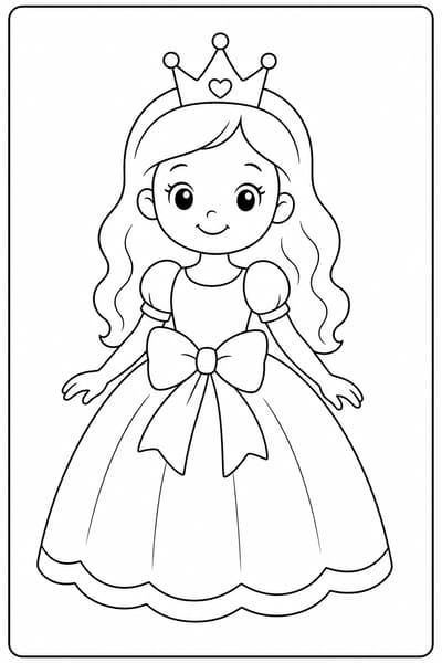 Princess with Bow printable princess coloring page for kids ages 3-5