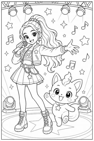 Rumi and Cute Spirit printable Rumi coloring page for kids ages 6-8