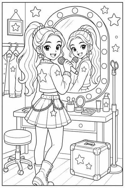 Rumi Backstage Mirror printable Rumi coloring page for kids ages 6-8