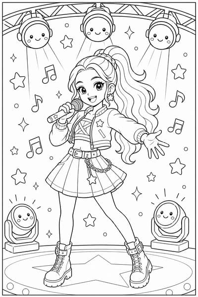 Rumi Cute Stage Lights printable Rumi coloring page for kids ages 6-8