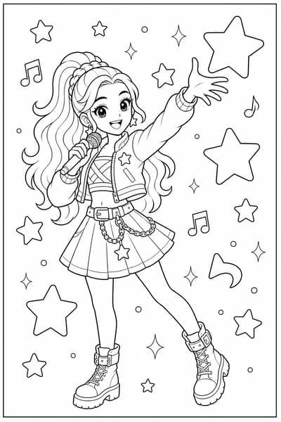 Rumi Floating Stars printable Rumi coloring page for kids ages 6-8