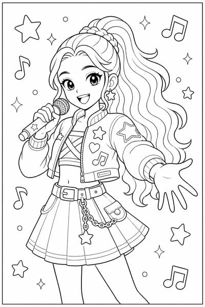 Rumi Idol Jacket printable Rumi coloring page for kids ages 6-8