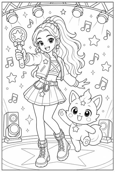 Rumi Lightstick and Spirit printable Rumi coloring page for kids ages 6-8