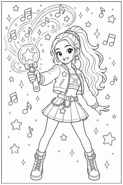 Rumi Lightstick Magic printable Rumi coloring page for kids ages 6-8