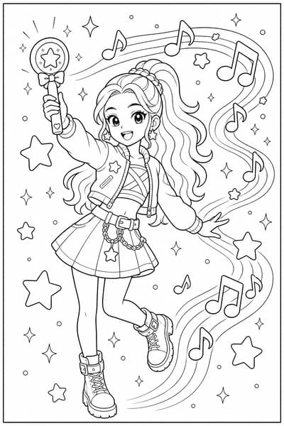 Rumi Magic Note Trail printable Rumi coloring page for kids ages 6-8