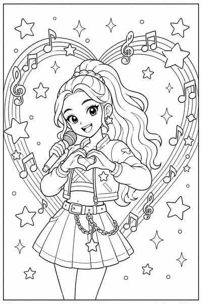 Rumi Music Heart printable Rumi coloring page for kids ages 6-8