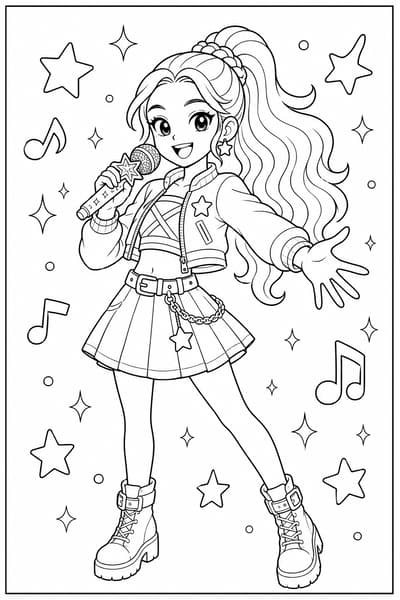 Rumi Sparkle Microphone printable Rumi coloring page for kids ages 6-8