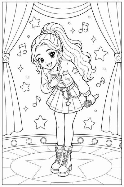 Rumi Stage Bow printable Rumi coloring page for kids ages 6-8