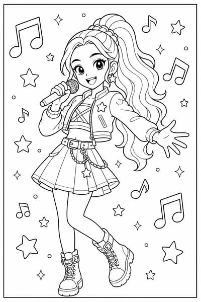 Rumi with Music Notes printable Rumi coloring page for kids ages 6-8
