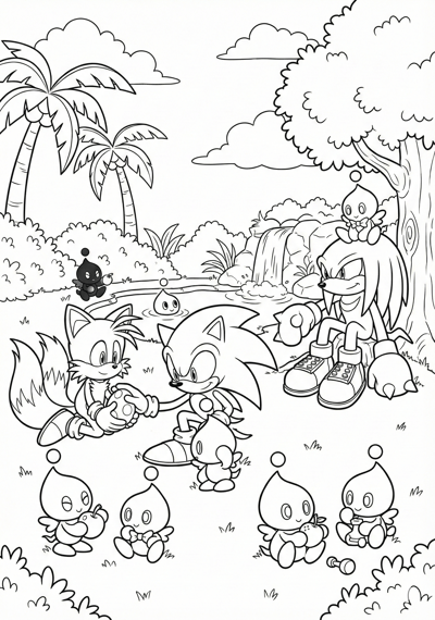Chao Garden with Sonic and friends coloring page for kids age 9-10
