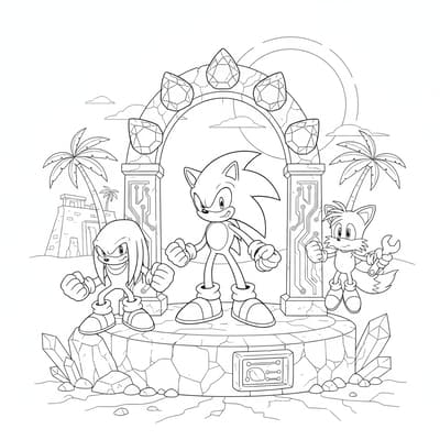 Chaos Emerald shrine Sonic coloring page for kids age 9-10