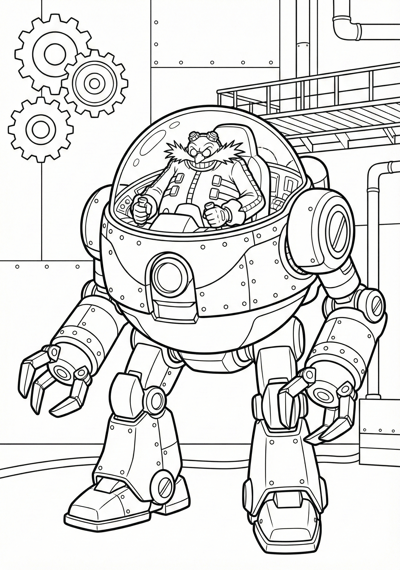 Dr. Eggman in his mech Sonic coloring page for kids age 9-10