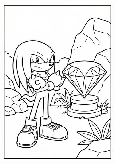Knuckles guarding Sonic coloring page for kids age 6-8