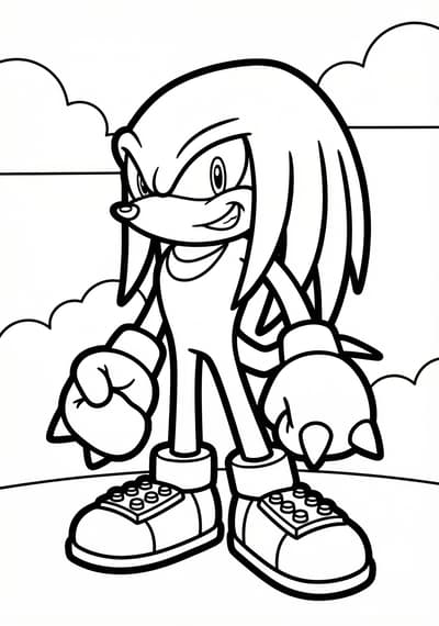 Simple Knuckles standing Sonic coloring page for kids age 3-5