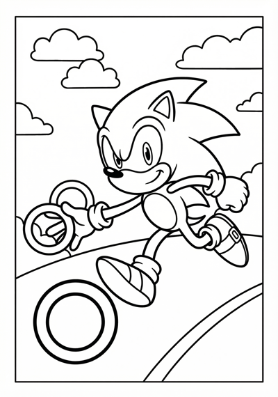 Sonic collecting rings coloring page for kids age 6-8