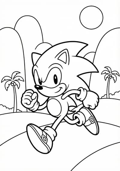 Sonic on Green Hill Zone coloring page for kids age 6-8
