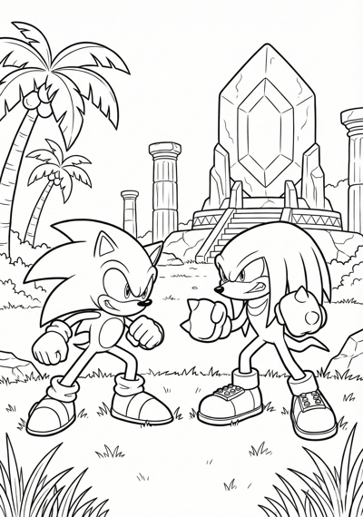 Sonic and Knuckles on Angel Island coloring page for kids age 9-10