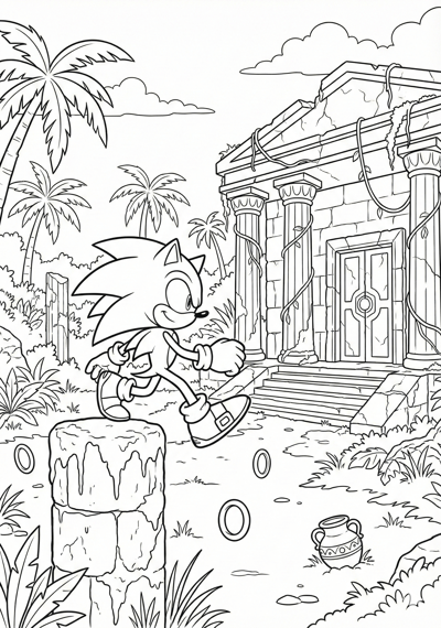 Sonic in Mystic Ruins coloring page for kids age 9-10