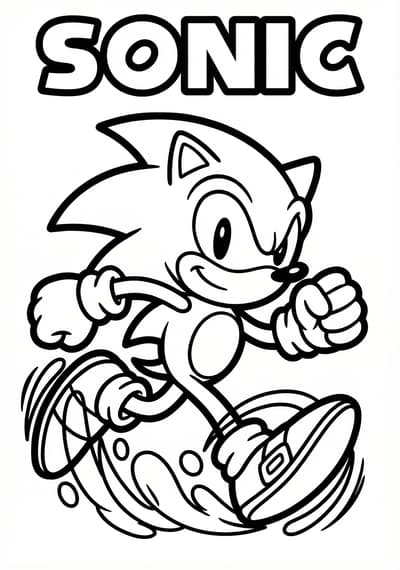 Sonic running simple coloring page for toddlers age 3-5