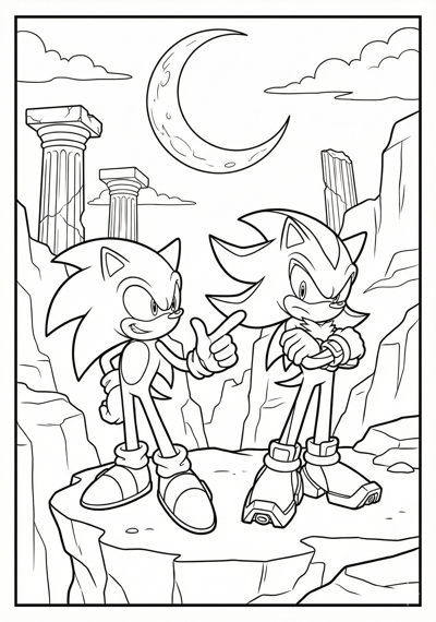 Sonic and Shadow rivalry coloring page for kids age 9-10