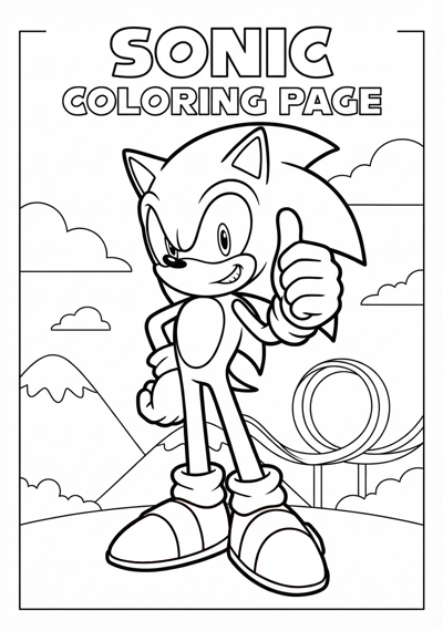 Sonic with red sneakers coloring page for kids age 6-8